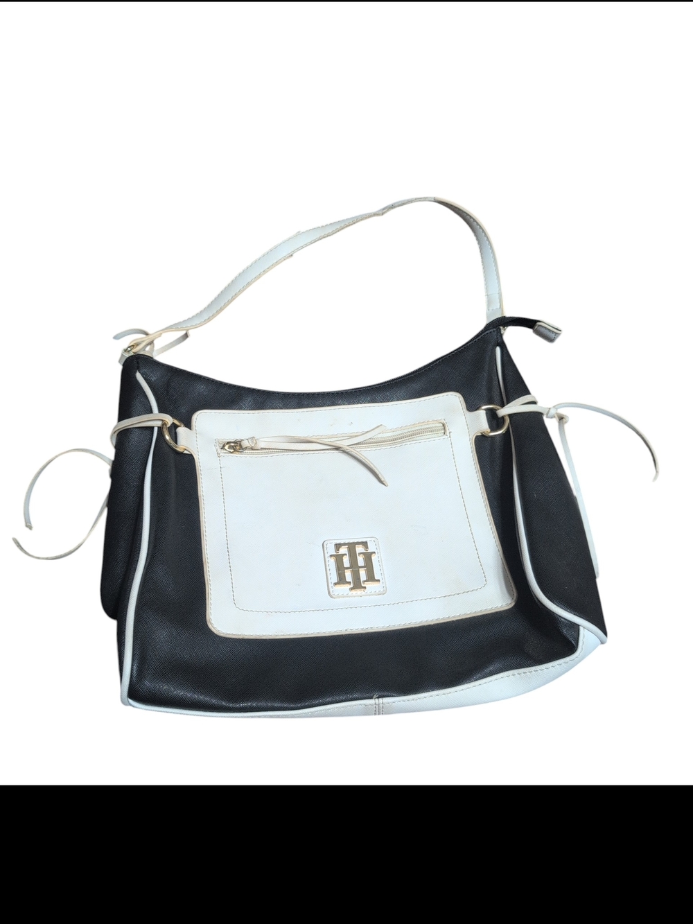 Vintage Tommy Hilfiger Black and White Women's Shoulder Bag